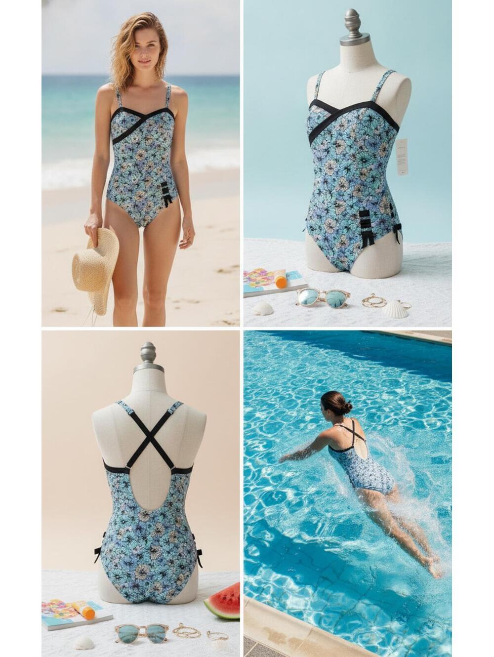 Fit 4 U Floral One-Piece Swim dress Swimsuit Size 10